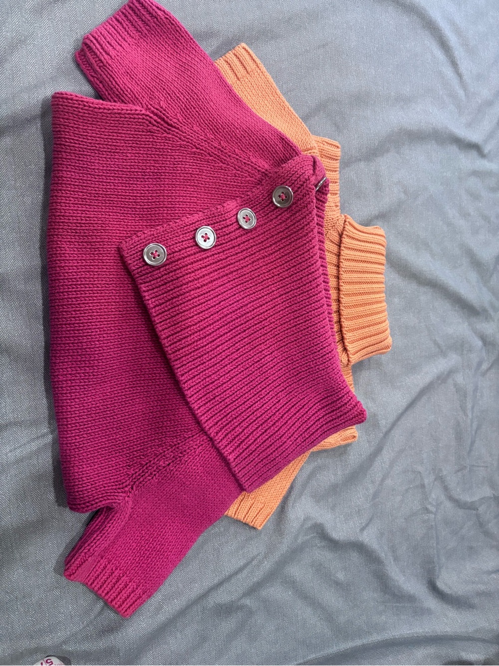 Banana Republic Magenta (XS) & Loft (S) Peach Button-Cuff Turtleneck Sweater
